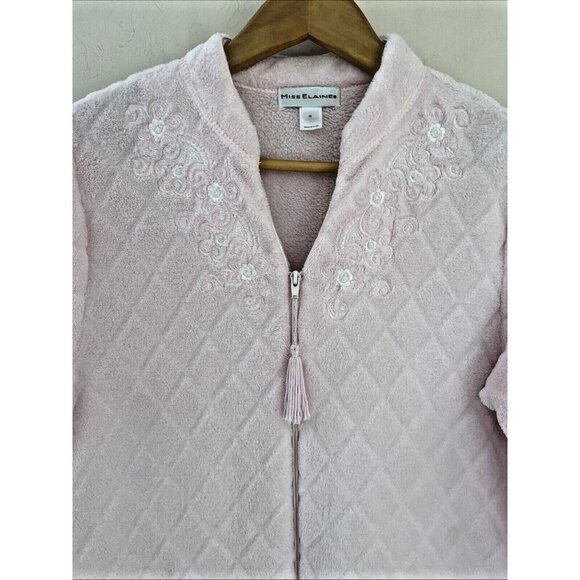 Miss Elaine Velour Robe Duster Housecoat Size Small Zip Front Tassel Embroidery - Picture 2 of 9